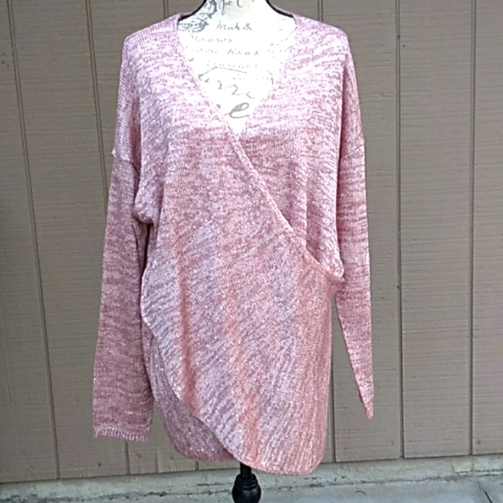 Song N Spirit Front Cross Glitter Sweater Pink/Rose Gold Size XL   (A56)